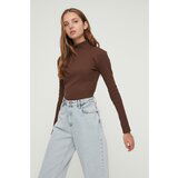 Trendyol Brown Turtleneck Ribbed Knitted Blouse Cene