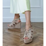 Gemre Beige Wedge Sandals with Decorative Lacing Lakota | ePonuda.com