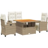  Vrtna garnitura - 4-dijelni vrtni blagovaonski set od poliratana s jastucima bež - Dužina stola 110 cm Sa naslonom za noge 4 | shoptok.hr