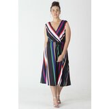 Şans Women's Plus Size Patterned, Wrapped Striped Dress cene