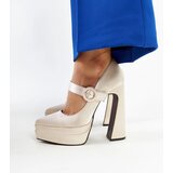 Gemre Light beige pumps on a high block heel Mikea | shoptok.hr