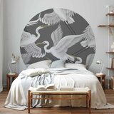  Okrugla fototapeta - Pastel birds – a delicate pattern of white and grey herons on a light pink background 230x230 | shoptok.hr