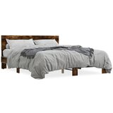 vidaXL Posteljni okvir dimljeni hrast 150x200 cm inž. les in kovina, (21151946) | Shoptok.si