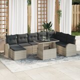 vidaXL 9-delni vrtni kavč set z blazinami svetlo sivi poly ratan | Shoptok.si