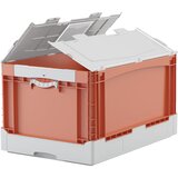 BITO Zložljiv zaboj EQ, z dvižnimi ročaji, gladkim dnom in pokrovom, DxŠxV 600 x 400 x 297 mm, oranžne barve | Shoptok.si