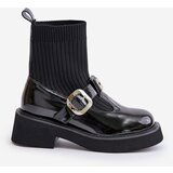 S. BARSKI Lacquered Boots With Sock And Buckle Slip-On Black | Shoptok.si