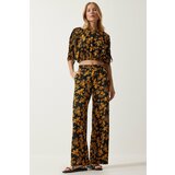 Happiness İstanbul Women's Black Mustard Patterned Blouse Palazzo Knitted Suit Cene