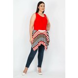 Şans Women's Plus Size Red Skirt Asymmetric Line Detailed Tunic Cene