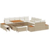 vidaXL Set vrtnih sof s blazinami, bež, polirattan, akacija, Set vrtnje jedilnice s 3 kosi, blazine, bež, polirattan, akacija | Shoptok.si