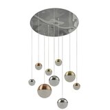 Searchlight Planets Stropna svetilka z 9 lučmi, baker, krom, pokrovčki iz satenaste medenine in kristalni pesek, (22101218) | Shoptok.si