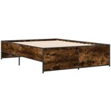 vidaXL Posteljni okvir dimljeni hrast 140x190 cm inž. les in kovina, (21128401) | Shoptok.si