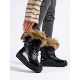SHELOVET Women's black snow boots with fur cene