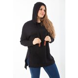 Şans Women's Plus Size Black Back Long Side Slit Hooded Sweatshirt Cene
