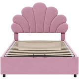 Lumor Oblazinjena postelja s predalom iz žameta – 90x200 cm – vzglavje v obliki rože – roza, (22151019) | Shoptok.si