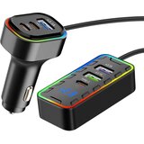AVIZAR Avtomobilski polnilec 22,5W 3 USB-C + 3 USB podaljšek 1,5 m, Črna, (5000070127) | Shoptok.si