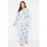 Trendyol Curve Blue Patterned Knitted Pajamas Set Cene