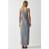  Women's Gray Strappy Summer Pleated Dress | Shoptok.si