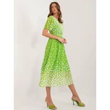 Fashion Hunters Light green women's polka dot dress with belt