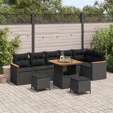 vidaXL 9-dijelni vrtni sofa set s jastučićima crni poli ratan akacija | shoptok.hr