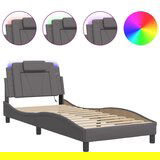 vidaXL Posteljni okvir z LED lučkami siv 90x190 cm umetno usnje, (21112491) Cene