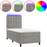 vidaXL Krevet box spring s madracem LED svjetlosivi 90x190 cm baršun | shoptok.hr