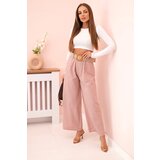 Kesi Włoski Women's linen trousers with wide legs and a belt dark pink | shoptok.hr