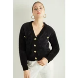 Lafaba Women's Black Beard Gold Buttoned Knitwear Cardigan