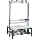 C+P Garderobna klop BASIC, obojestranska, letev s kljukicami, rešetka za čevlje, umetna masa, dolžina 1000 mm, svetlo sive barve | Shoptok.si