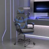 Vrtljiv igralni stol z oporo za noge črno in modro umetno usnje