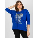Fashion Hunters Dark blue blouse plus size with application Cene