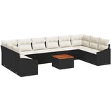  11 Djelni Vrtni Sofa Set sa Jastucima Crni Poli Ratan Akacija | shoptok.hr