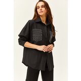 Olalook Women&#039;s Black Pocket Staple Detailed Oversize Shirt cijene