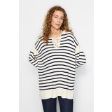Trendyol Beige Comfortable Fit Striped Knitwear Sweater Cene