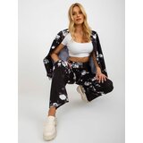 Fashion Hunters Black wide fabric trousers with rose suits Cene