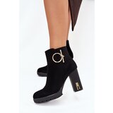 Boto Women's insulated ankle boots on heel with gold decoration Black Ysolde | Shoptok.si