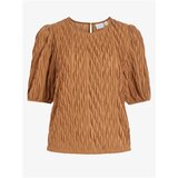 Vila Brown Pleated Blouse with Balloon Sleeves Plisso - Women Cene