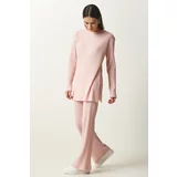 Happiness İstanbul Women's Powder Corded Knitted Blouse and Trousers Set
