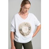 Italy Moda White oversize blouse with a shiny print Cene