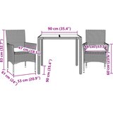  3-dijelni vrtni blagovaonski set s jastucima poliratan i staklo Crna 90 x 90 x 75 cm | shoptok.hr