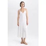 Defacto V-Neck linen Maxi Short Sleeve Woven Dress