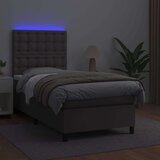  Box spring postelja z vzmetnico LED siv 90x190 cm umetno usnje | Shoptok.si