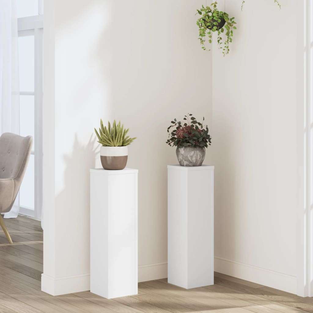 Stojalo za rastline 2 kosa belo 17x17x60 cm inženirski les