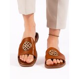 Shelvt Women's flat camel slippers | Shoptok.si