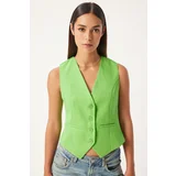 Happiness İstanbul Women's Vibrant Green Fitted Short Woven Vest