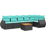 vidaXL Vrtni set od 7 dijelova s jastucima crni poliratan - Crna kutna + 3x srednja + 2x Sofa + stol 1 | shoptok.hr