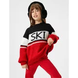 Koton Sweater Round Neck Color Block Text Detailed