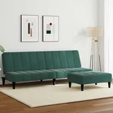 Kavč dvosed z ležiščem in stolčkom za noge temno zelen žamet