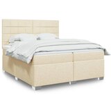 vidaXL Box spring postelja z vzmetnico krem 200x200 cm blago, (21302317) | Shoptok.si