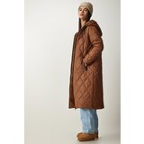  Women's Brown Hooded Quilted Coat with Pockets | shoptok.hr