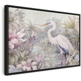  Slika - Heron wading in a pond - illustration in bright colours 120x80 U crnom drvenom okviru | shoptok.hr